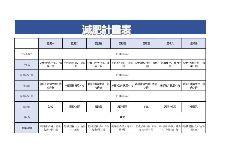 簡約實用減肥計劃表 預覽
