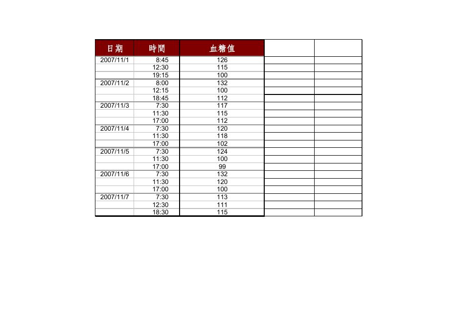 血糖值追蹤記錄表 預覽