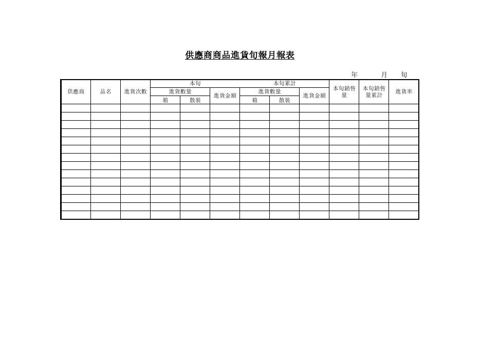 供應商商品進貨旬報月報表 預覽