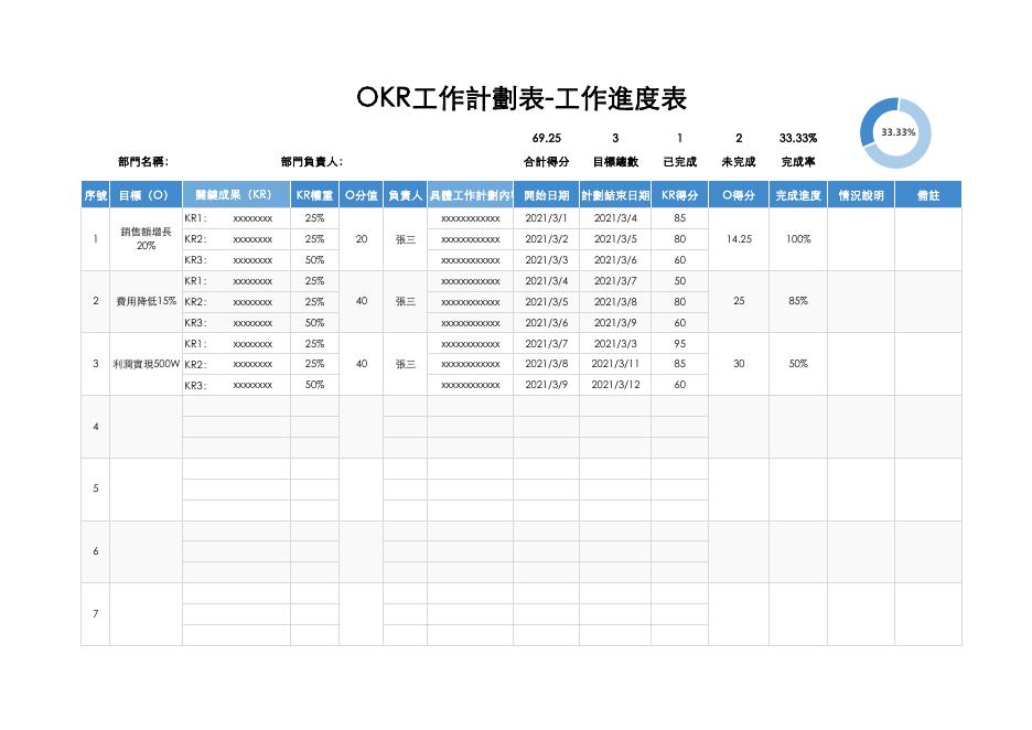 OKR工作計劃表-工作進度表 預覽