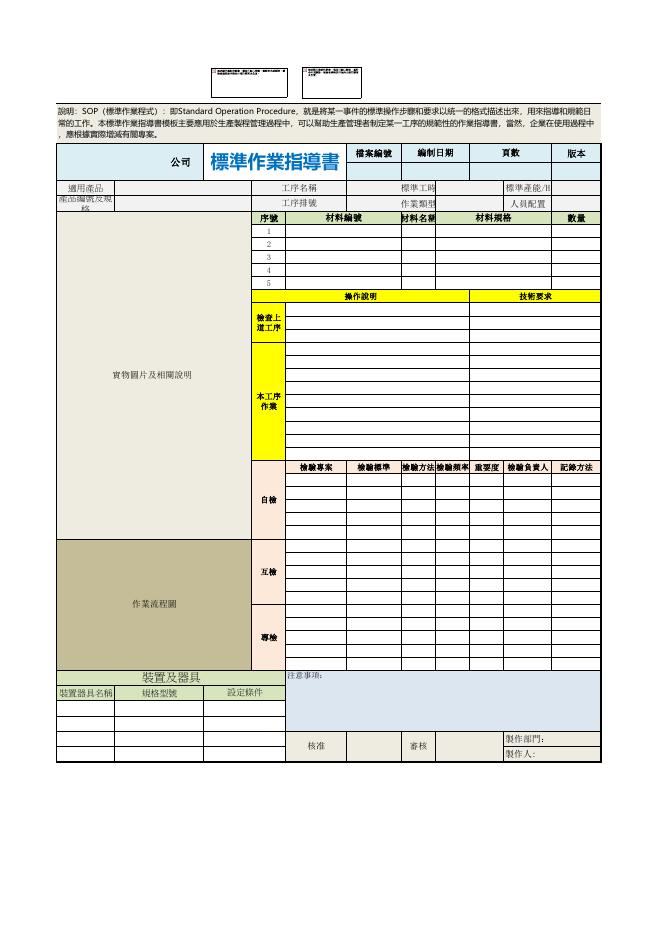 標準作業指導書（SOP） 預覽