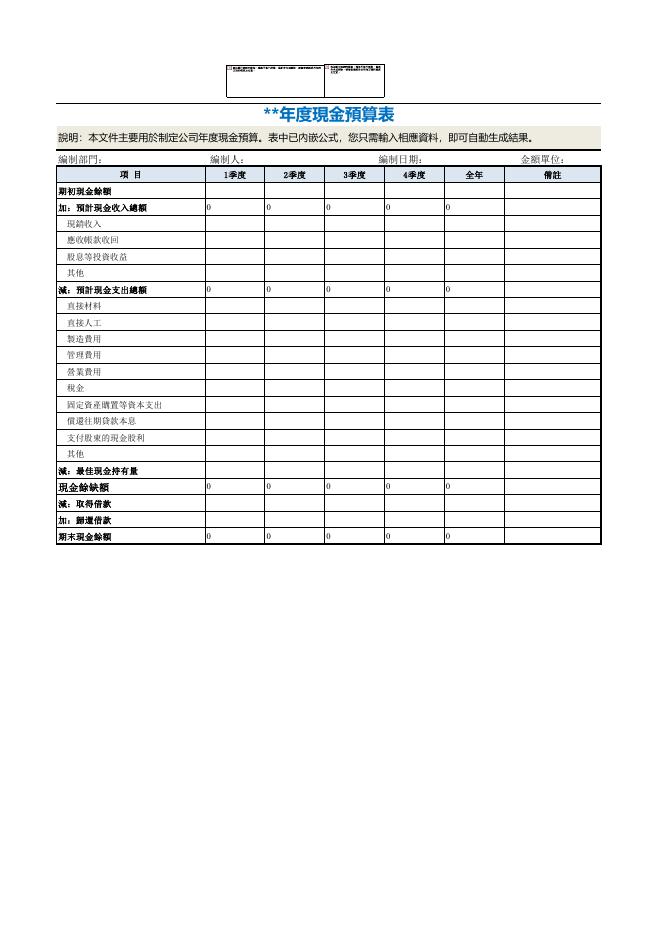 現金預算表 預覽