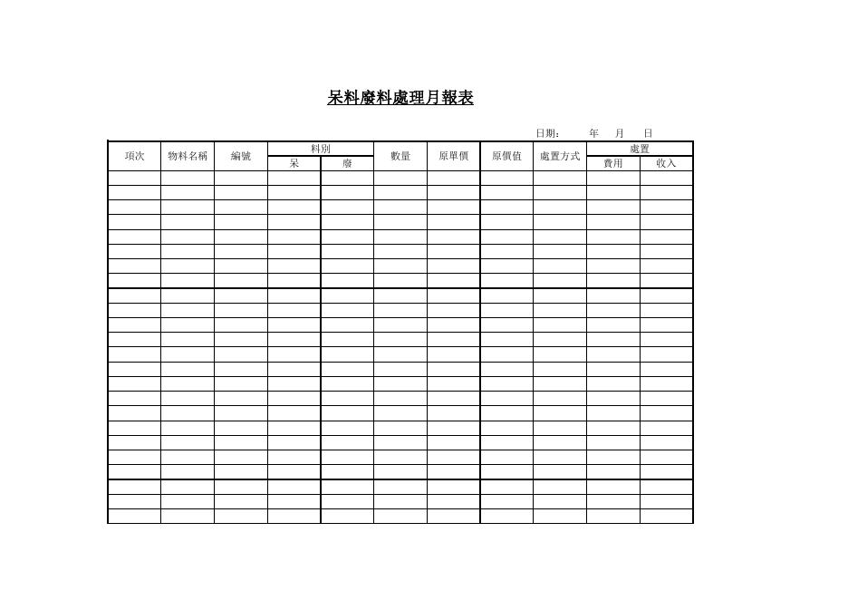 呆料廢料處理月報表 預覽