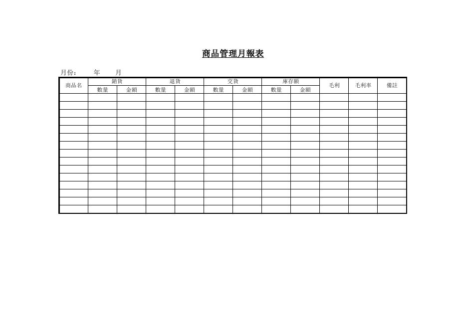 商品管理月報表 預覽