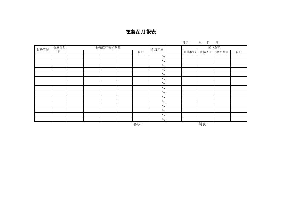 在製品月報表 預覽