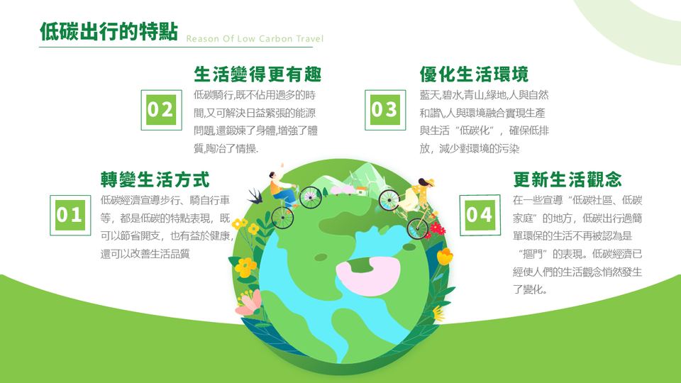 綠色卡通風低碳出行綠色環保PPT模板(1) 第 13 頁