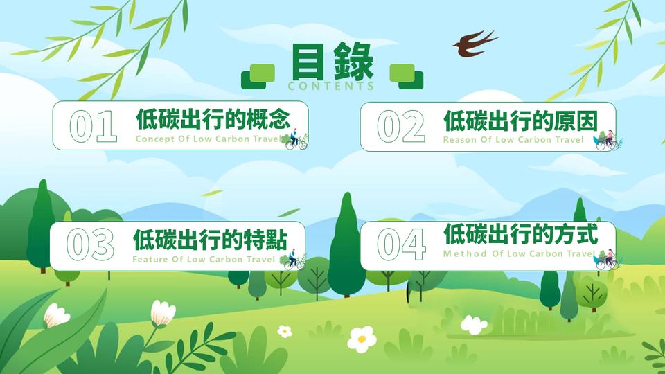 綠色卡通風低碳出行綠色環保PPT模板(1) 第 2 頁