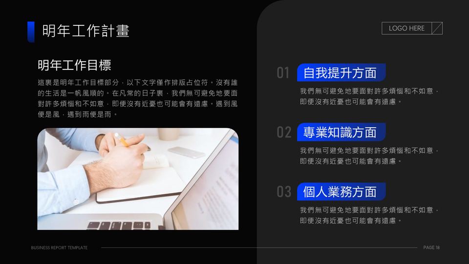 高端黑藍商務風工作彙報PPT模板 第 18 頁