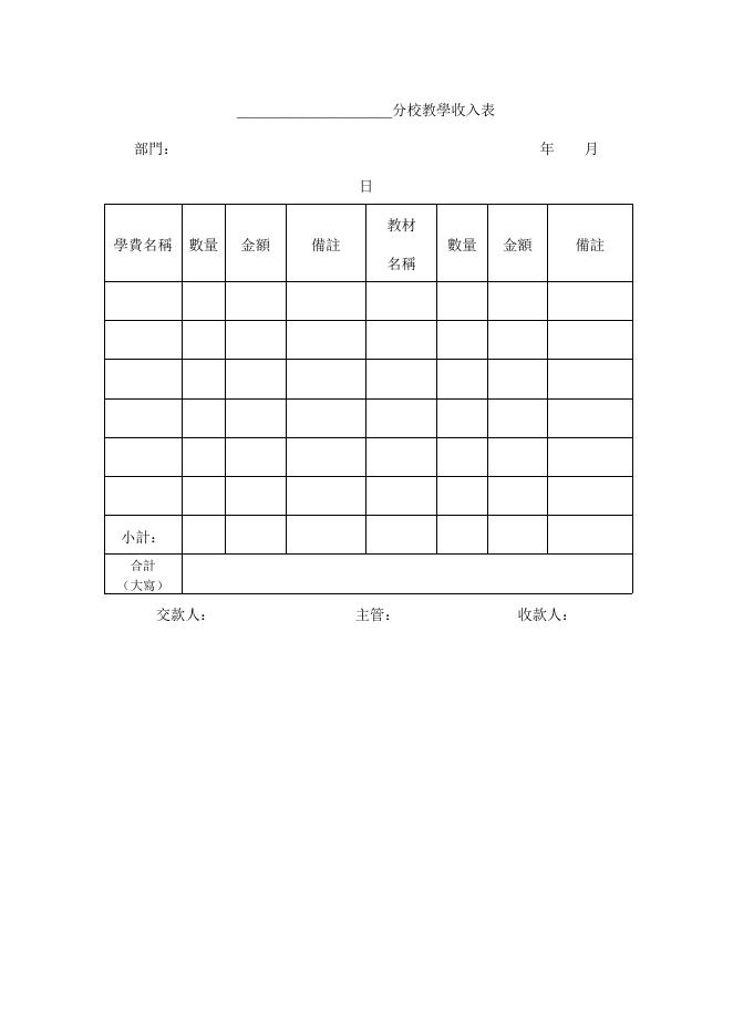 分校教學收入表 預覽