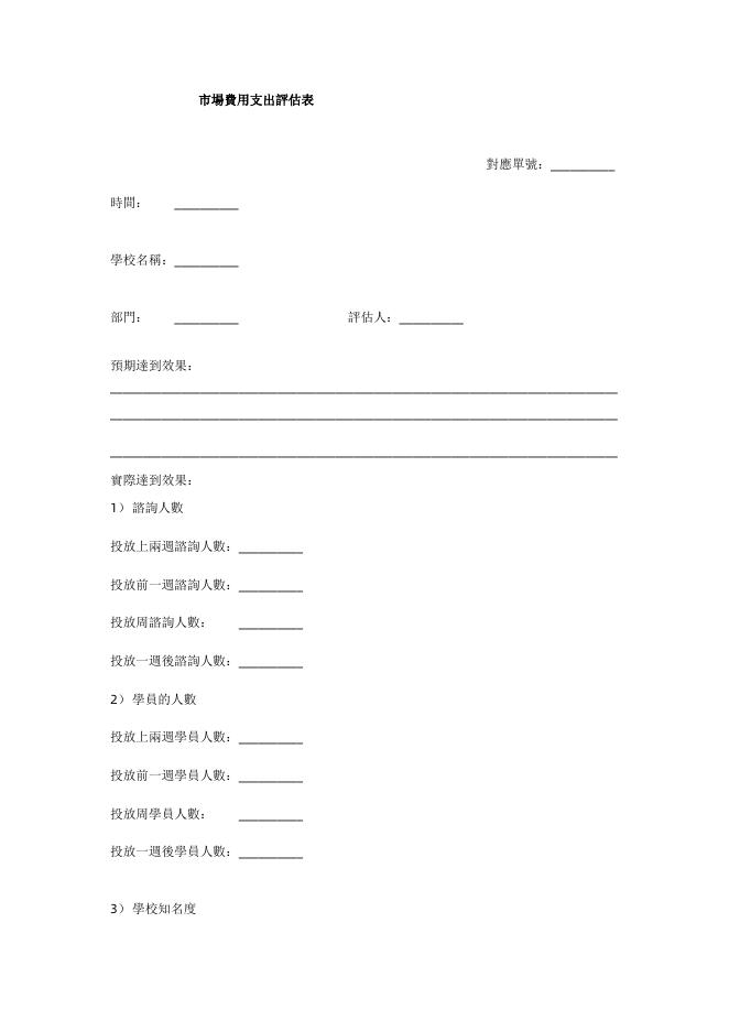 市場費用支出評估表 預覽