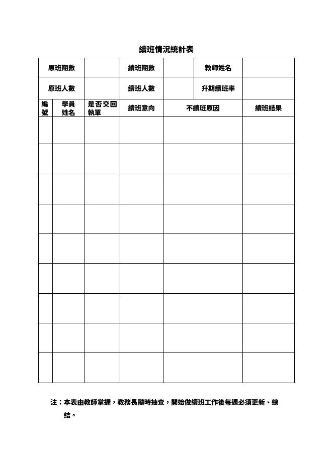 續班情況統計表 預覽