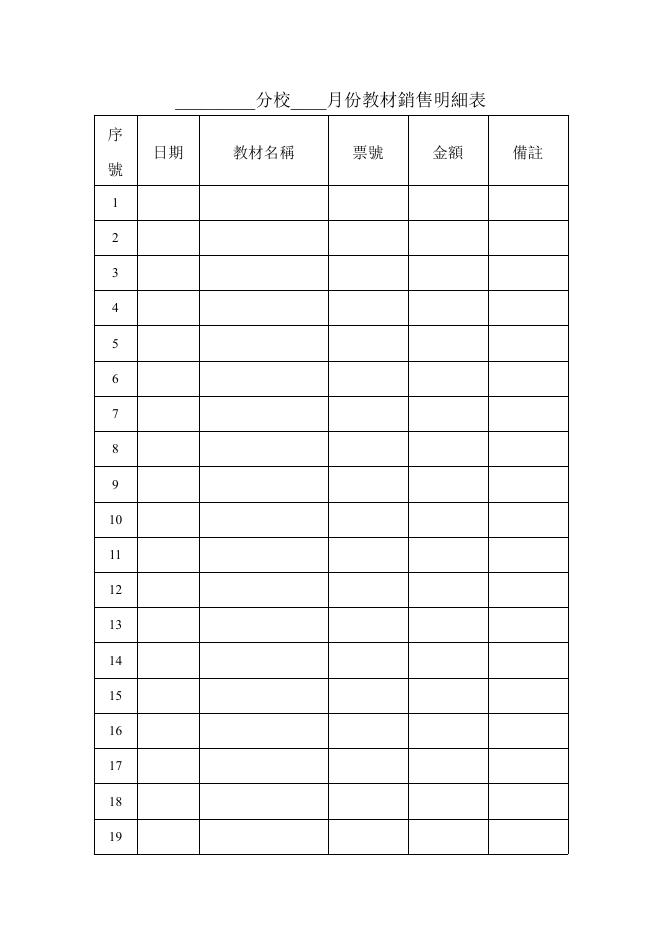 分校月份教材銷售明細表 預覽