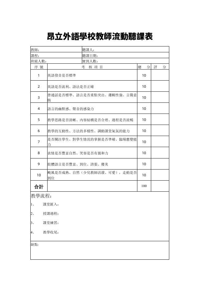 昂立外語學校教師流動聽課表 預覽