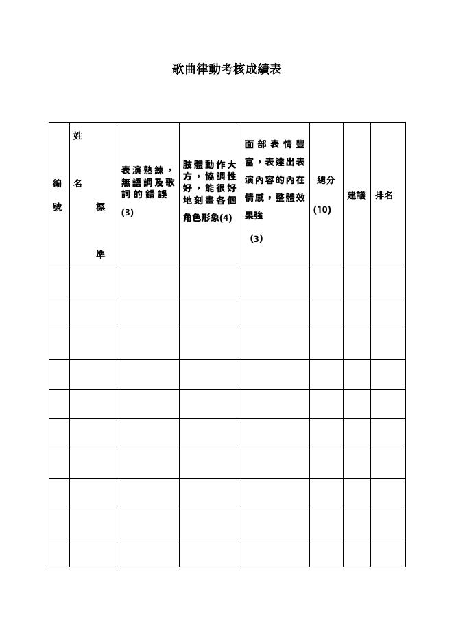 歌曲律動考核成績表 預覽