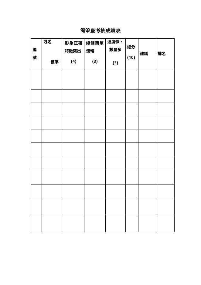 簡筆畫考核成績表 預覽
