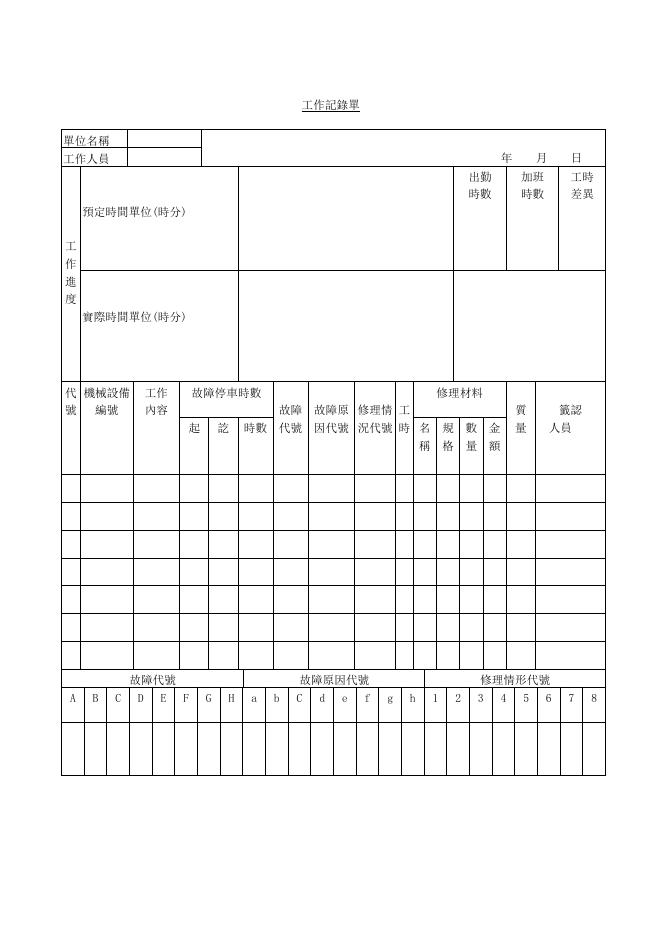 工作記錄單 預覽
