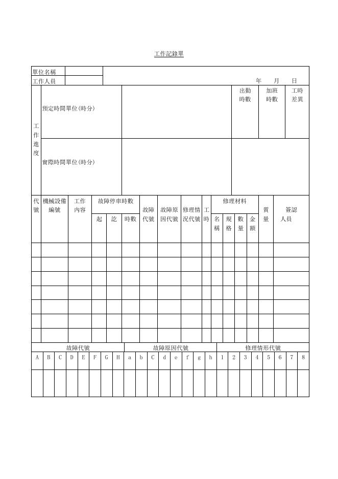 工作記錄單 預覽
