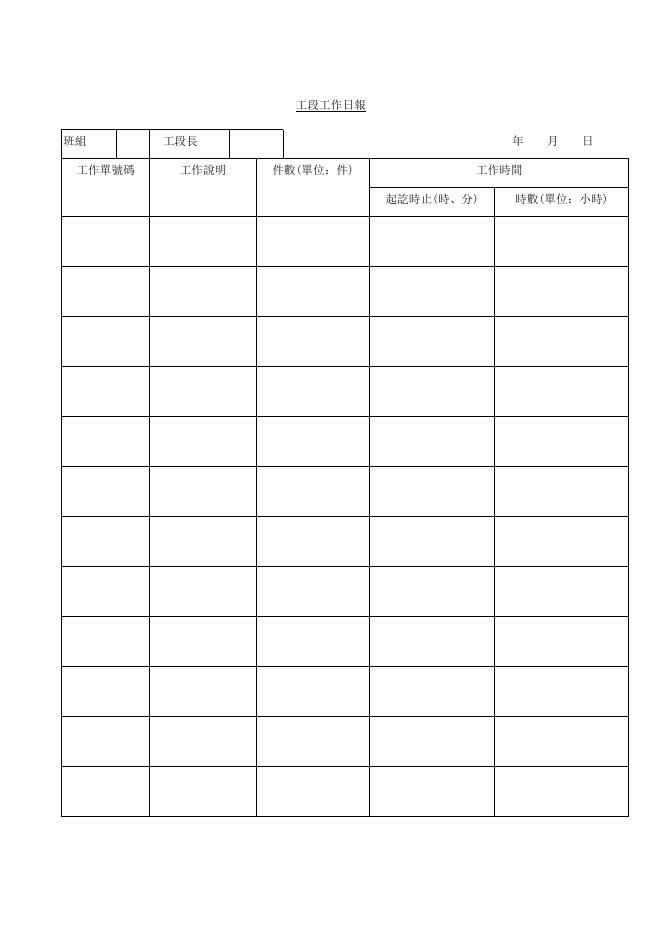 工段工作日報 預覽