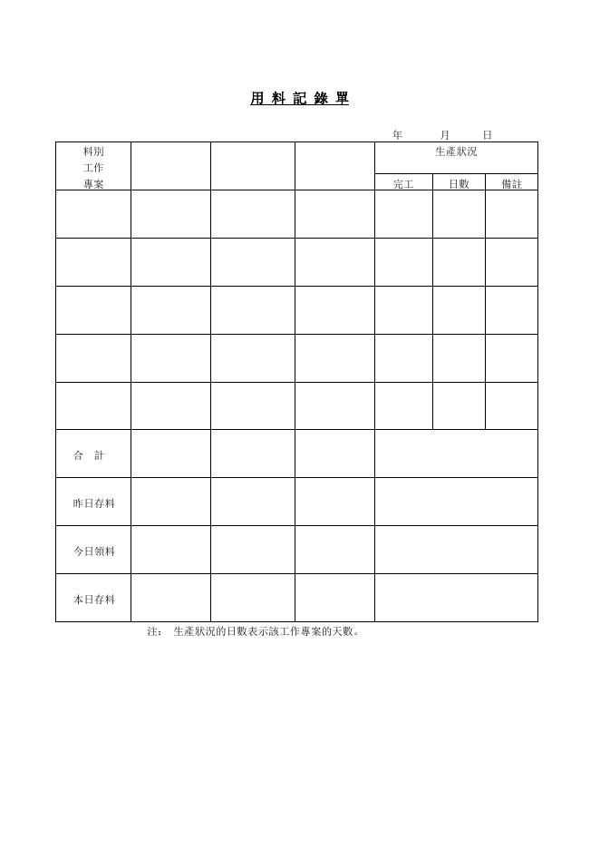 用料記錄單 預覽