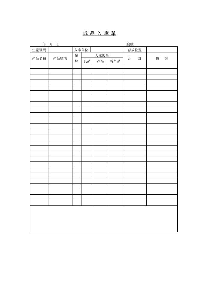 成品入庫單 預覽