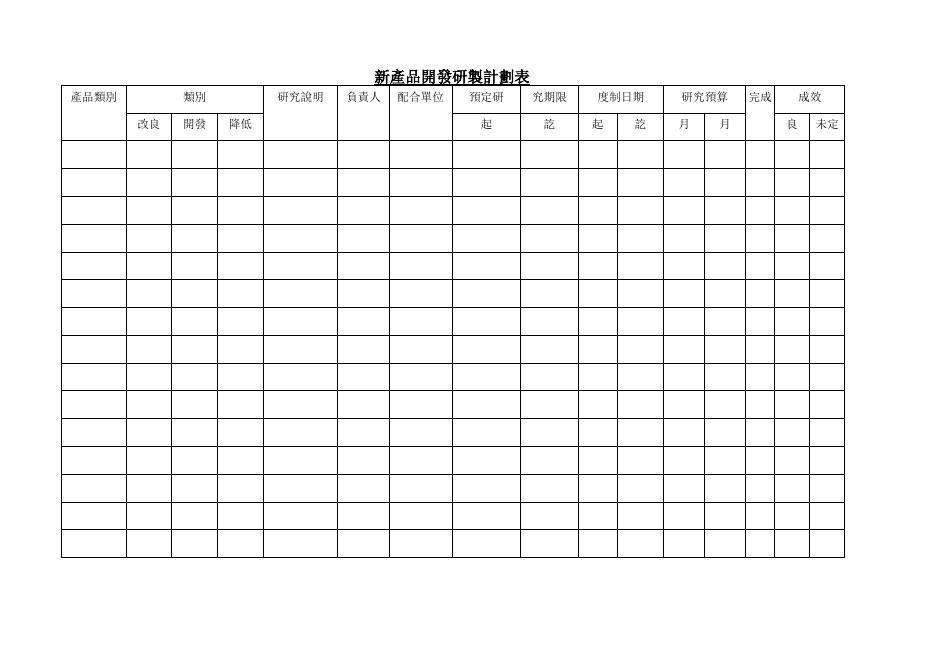 新產品開發研製計劃表 預覽