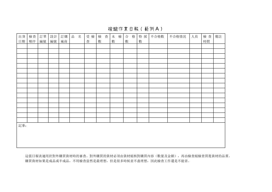 檢驗作業日報（範例A） 預覽