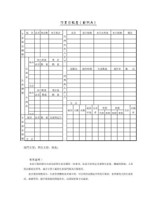 作業日報表(範例A) 預覽