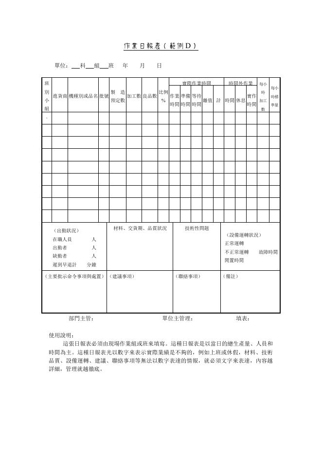 作業日報表（範例D） 預覽