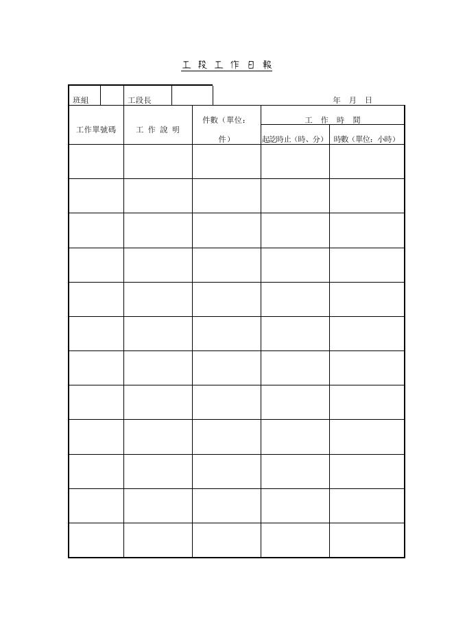 工段工作日報（版面 2） 預覽