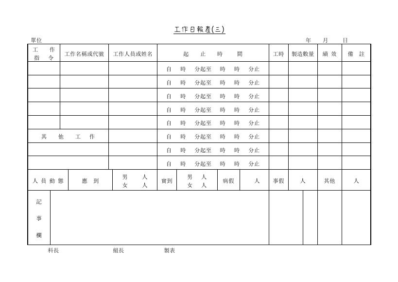 工作日報表〈三〉 預覽