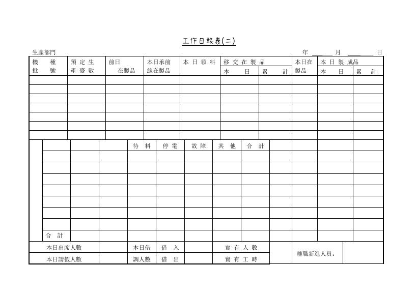 工作日報表〈二〉 預覽