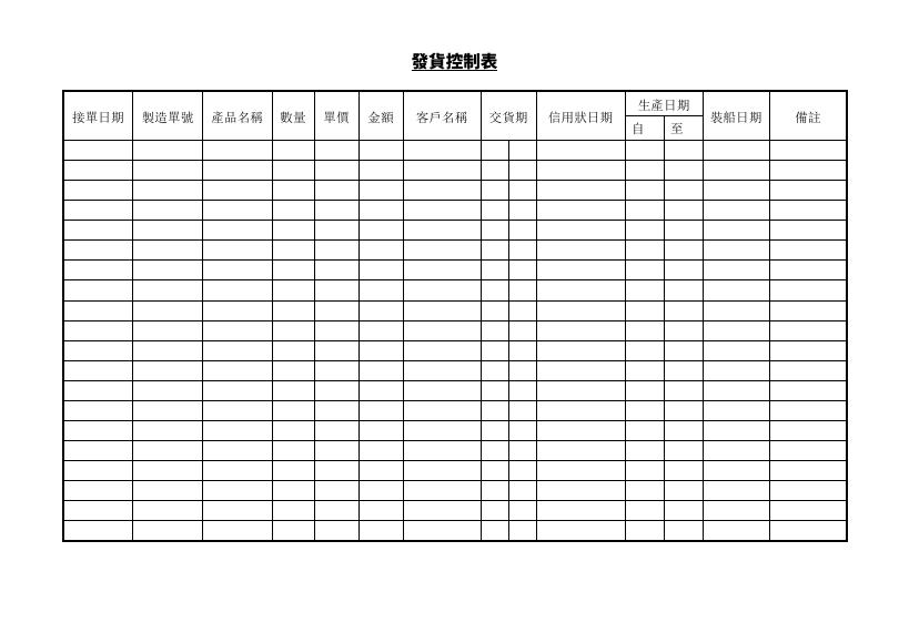 發貨控制表 預覽
