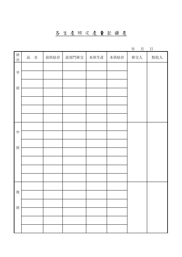 各生產班次產量記錄表 預覽