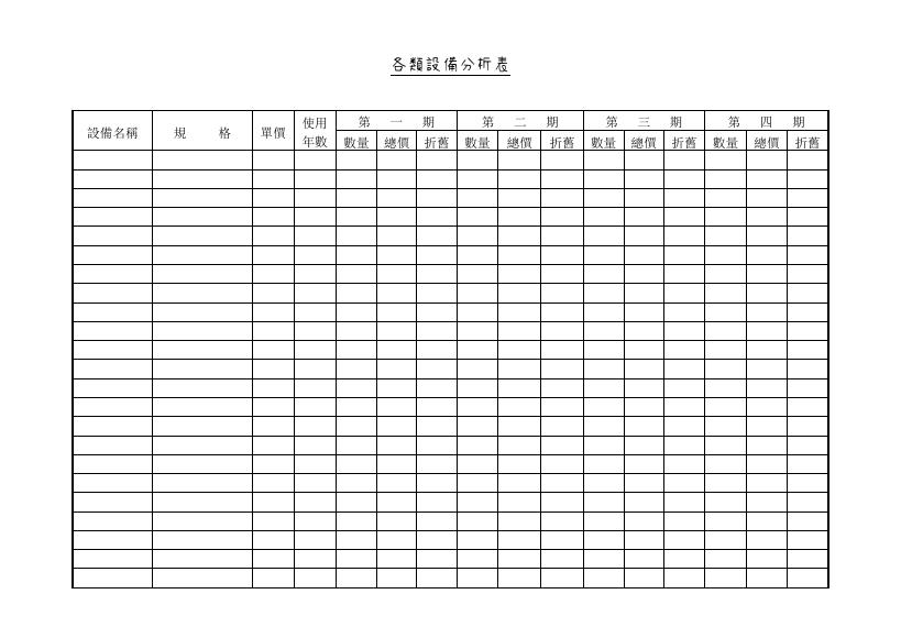 各類設備分析表 預覽