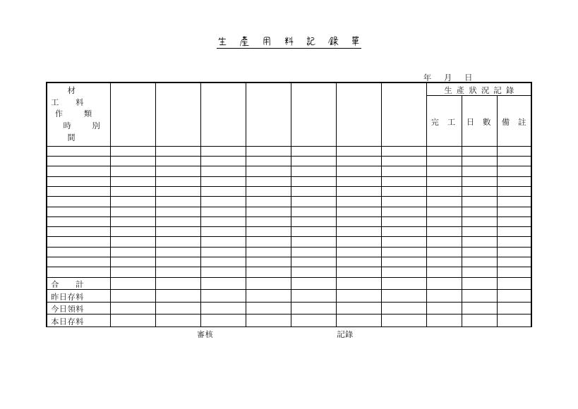 生產用料記錄單 預覽