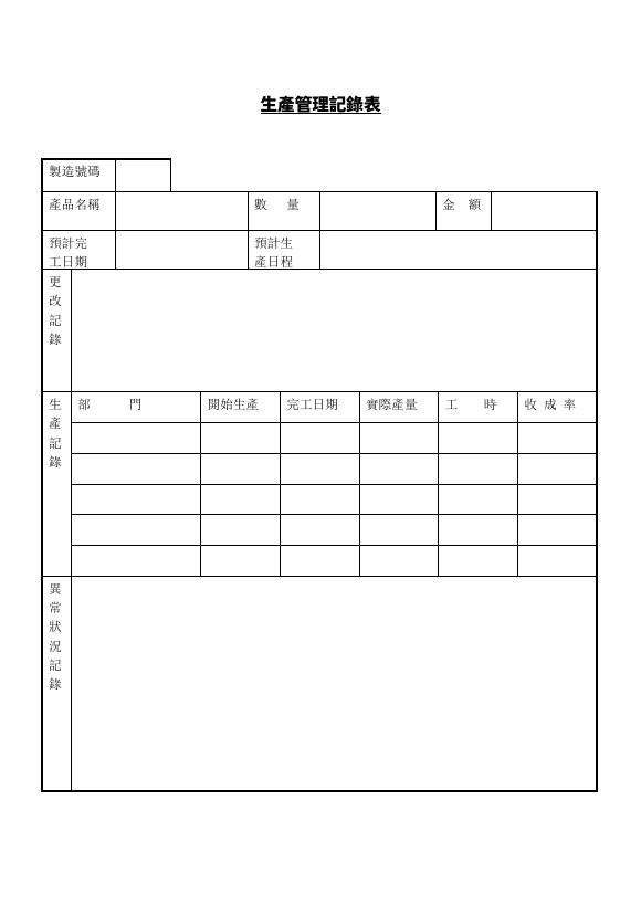 生產管理記錄表 預覽