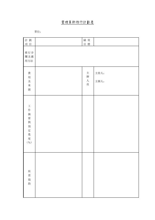 管理革新推行計劃表 預覽