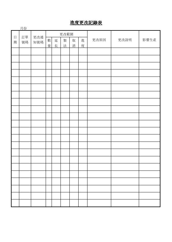 進度更改記錄表 預覽