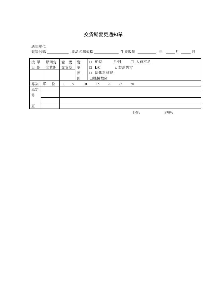 交貨期變更通知單 預覽