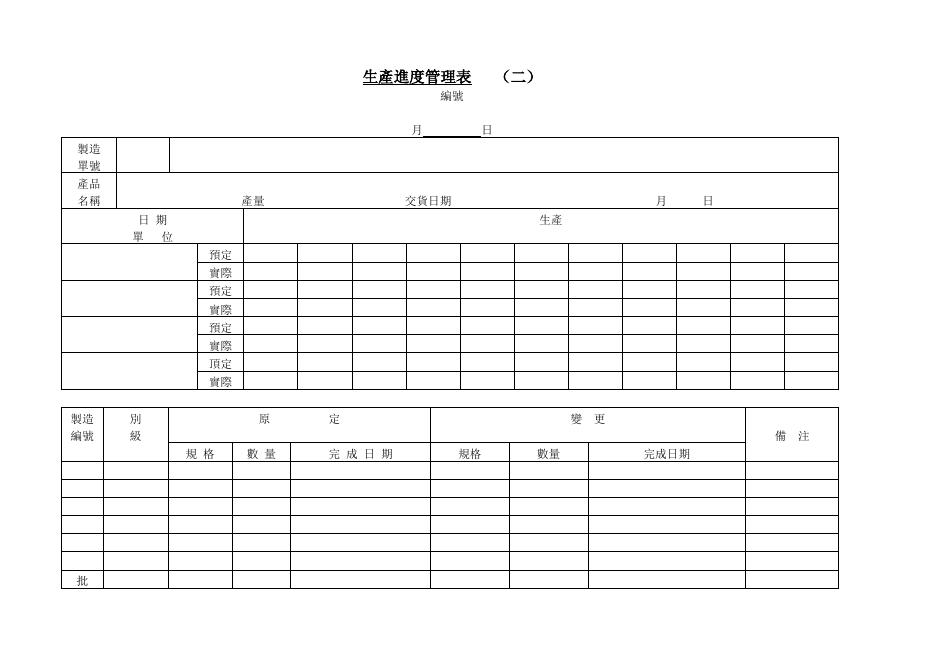 生產進度管理表（二） 預覽