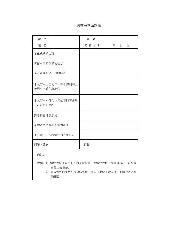 績效考核面談表 預覽