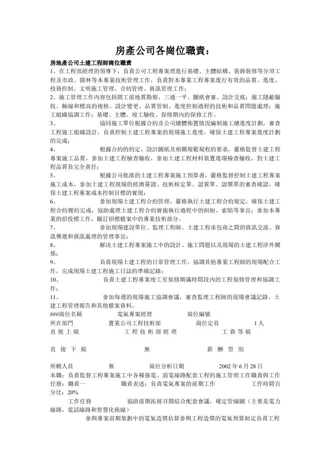 房地產公司各崗位職責 預覽