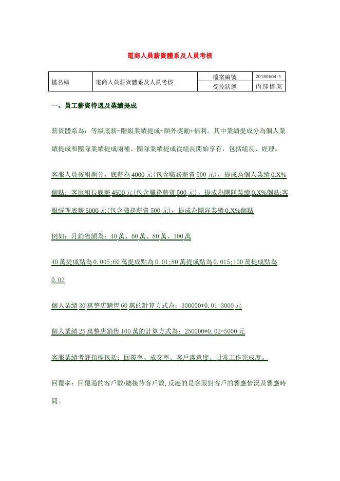 電商人員薪資體系及人員考核 預覽