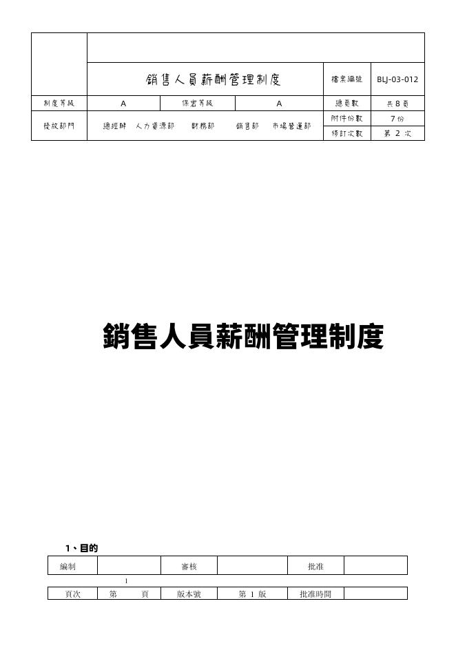 銷售部薪酬與績效管理制度 預覽