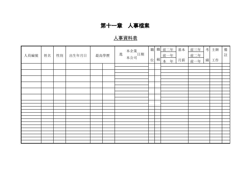 人事資料表 Word 表單預覽