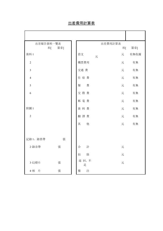 出差費用計算表 預覽