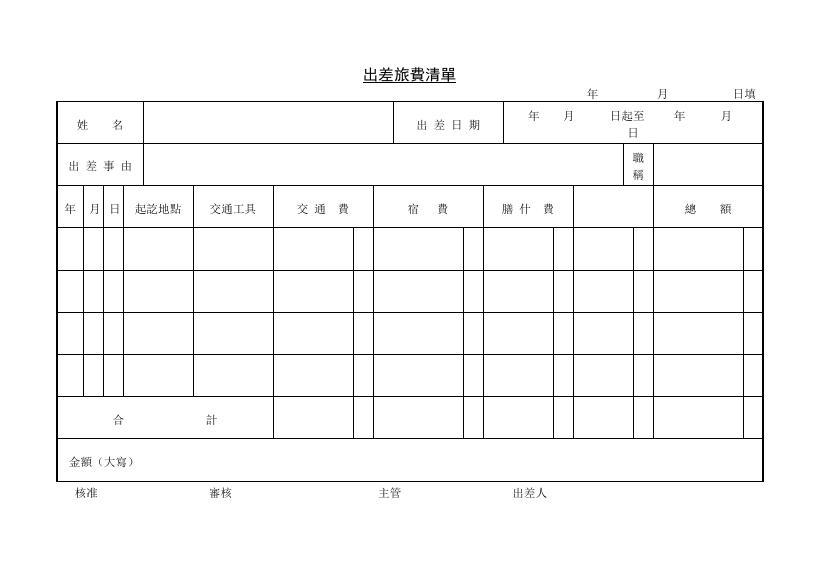 出差旅費清單 預覽