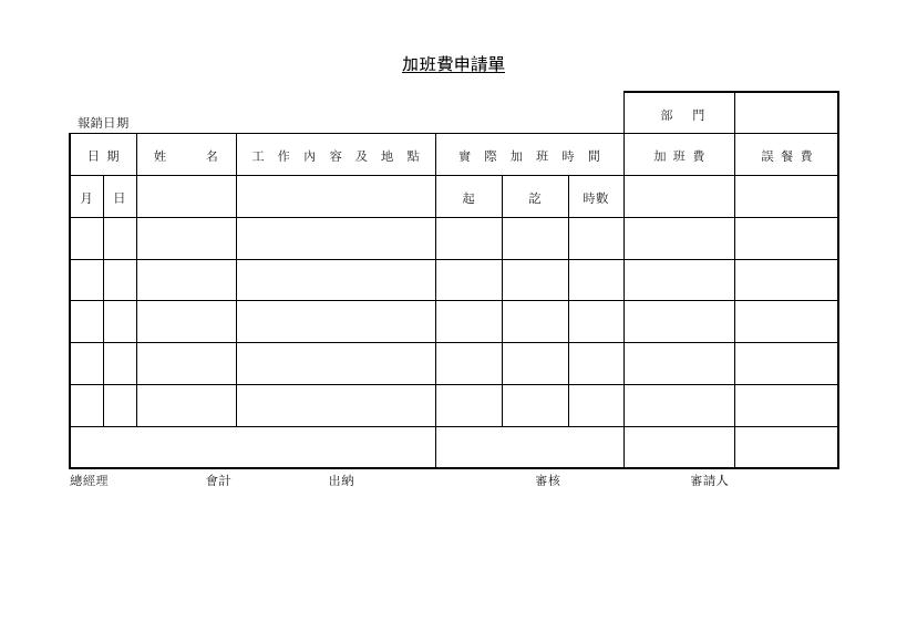 加班費申請單 預覽