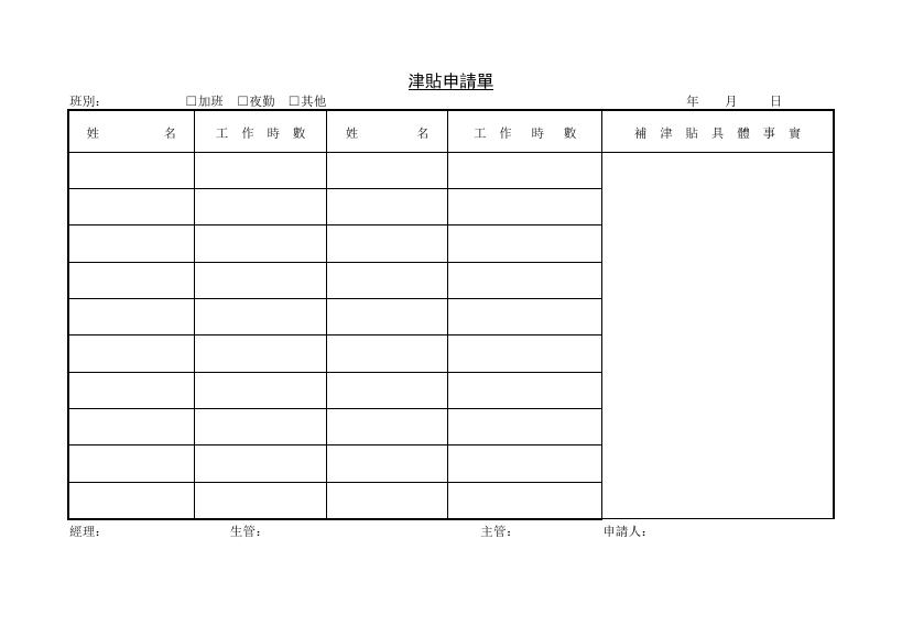 津貼申請單 預覽