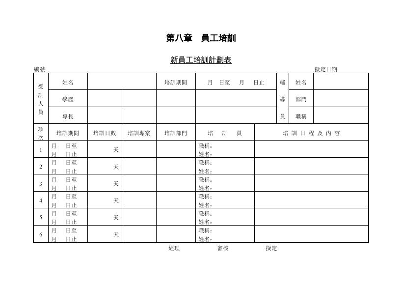 新員工培訓計劃表 預覽